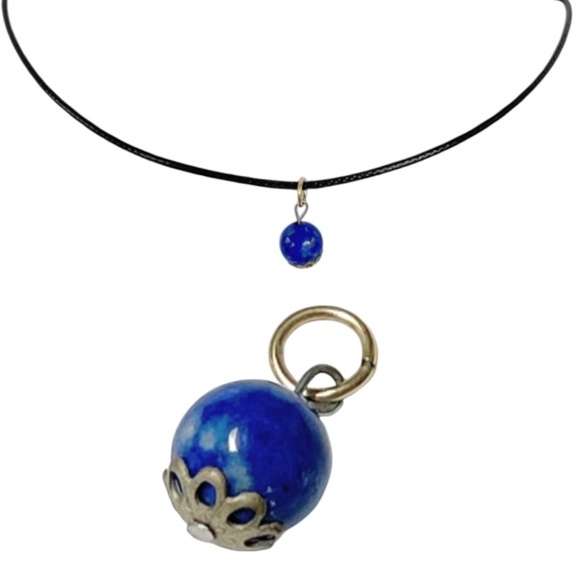 Handmade vintage blue bead pendant charm adjustable choker necklace - Picture 1 of 6